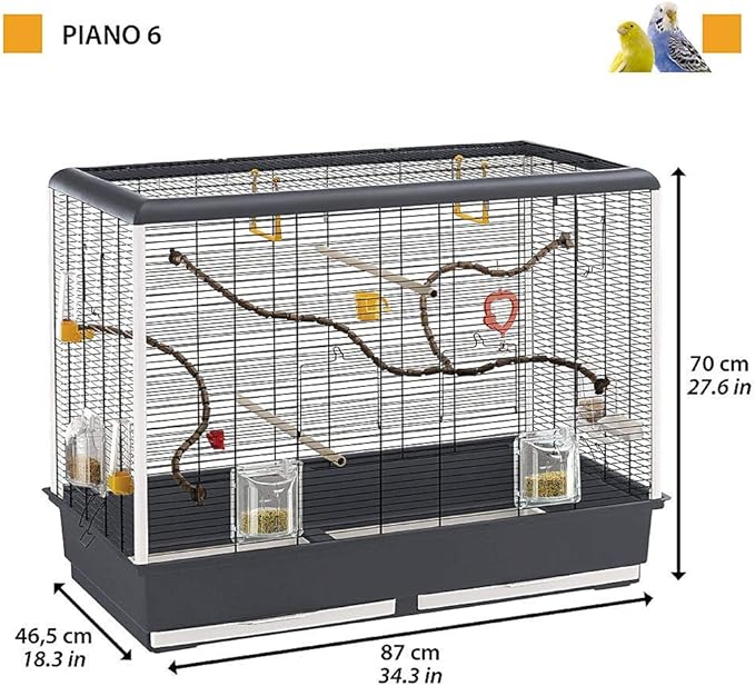 Piano 6 fågelbur med utmärkta mått för en enklare överblick